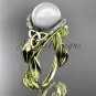 Diamond Engagement Rings yellow Gold Celtic Trinity Knot, Leaf Pearl Engagement Ring CTP7326