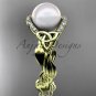 Diamond Engagement Rings yellow Gold Celtic Trinity Knot, Leaf Pearl Engagement Ring CTP7326
