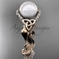 Diamond Engagement Rings rose Gold Celtic Trinity Knot, Leaf Pearl Engagement Ring CTP7326