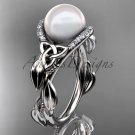 Diamond Engagement Rings Platinum Celtic Trinity Knot, Leaf Pearl Engagement Ring CTP7326