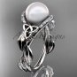 Diamond Engagement Rings Platinum Celtic Trinity Knot, Leaf Pearl Engagement Ring CTP7326