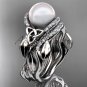 Diamond Bridal Set White Gold Celtic Trinity Knot Wedding Set, Leaf Pearl Engagement Ring CTP7326S