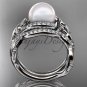 Diamond Bridal Set White Gold Celtic Trinity Knot Wedding Set, Leaf Pearl Engagement Ring CTP7326S