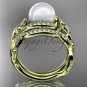 Diamond Bridal Set yellow Gold Celtic Trinity Knot Wedding Set, Leaf Pearl Engagement Ring CTP7326S