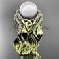 Leaf Diamond Pearl engagement ring set yellow Gold Celtic Trinity Knot Wedding Set CTP7326S