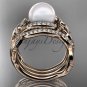 Leaf Diamond Pearl engagement ring set rose Gold Celtic Trinity Knot Wedding Set CTP7326S