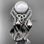 Leaf Diamond Pearl engagement ring set Platinum Celtic Trinity Knot Wedding Set CTP7326S