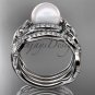 Leaf Diamond Pearl engagement ring set Platinum Celtic Trinity Knot Wedding Set CTP7326S