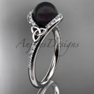 Irish Black Cultured Pearl Engagement Rings White Gold Diamond Celtic Trinity Knot  CTBP7317