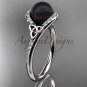Irish Black Cultured Pearl Engagement Rings White Gold Diamond Celtic Trinity Knot  CTBP7317