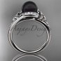 Irish Black Cultured Pearl Engagement Rings Platinum Diamond Celtic Trinity Knot  CTBP7317