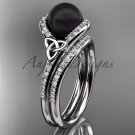 Black Cultured Pearl Celtic White Gold Diamond Irish Trinity Knot Engagement Ring CTBP7317S