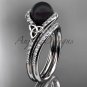 Black Cultured Pearl Celtic White Gold Diamond Irish Trinity Knot Engagement Ring CTBP7317S