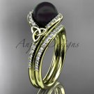 Black Cultured Pearl Celtic yellow Gold Diamond Irish Trinity Knot Engagement Ring CTBP7317S