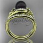 Black Cultured Pearl Celtic yellow Gold Diamond Irish Trinity Knot Engagement Ring CTBP7317S