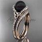 Black Cultured Pearl Celtic rose Gold Diamond Irish Trinity Knot Engagement Ring CTBP7317S