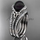 Black Cultured Pearl Celtic  Engagement Ring White Gold Diamond Irish Trinity Knot CTBP7317S