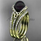 Black Cultured Pearl Celtic  Engagement Ring Yellow Gold Diamond Irish Trinity Knot CTBP7317S