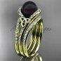 Black Cultured Pearl Celtic Engagement Ring Yellow Gold Diamond Irish Trinity Knot CTBP7317S