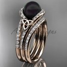 Black Cultured Pearl Celtic  Engagement Ring Rose Gold Diamond Irish Trinity Knot CTBP7317S