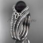Black Cultured Pearl Celtic Engagement Ring Platinum Diamond Irish Trinity Knot CTBP7317S