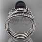 Black Cultured Pearl Celtic Engagement Ring Platinum Diamond Irish Trinity Knot CTBP7317S