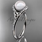 Irish Pearl Engagement Rings White Gold Diamond Celtic Trinity Knot Wedding Ring CTP7317