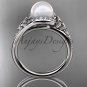 Irish Pearl Engagement Rings White Gold Diamond Celtic Trinity Knot Wedding Ring CTP7317