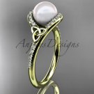 Irish Pearl Engagement Rings Yellow Gold Diamond Celtic Trinity Knot Wedding Ring CTP7317