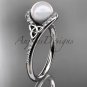 Irish Pearl Engagement Ring Platinum Diamond Celtic Trinity Knot Wedding Ring CTP7317