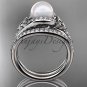 Pearl Celtic Wedding Set White Gold Diamond Irish Trinity Knot Engagement Ring CTP7317S