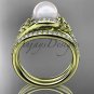 Pearl Celtic Wedding Set Yellow Gold Diamond Irish Trinity Knot Engagement Ring CTP7317S