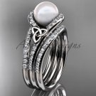 Pearl Celtic Double Band Engagement Ring White Gold Diamond Irish Trinity Knot Wedding Ring CTP7317S