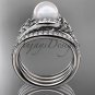 Pearl Celtic Double Band Engagement Ring White Gold Diamond Irish Trinity Knot Wedding Ring CTP7317S