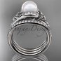 Pearl Celtic Double Band Engagement Platinum Diamond Irish Trinity Knot CTP7317S