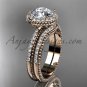 Vintage halo engagement rings 14kt rose gold diamond unique wedding set ADER95S