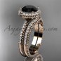 Vintage halo engagement rings Black Diamond center stone 14k rose gold diamond wedding set ADER95S