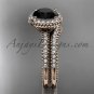 Vintage halo engagement rings Black Diamond center stone 14k rose gold diamond wedding set ADER95S