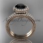 Vintage halo engagement rings Black Diamond center stone 14k rose gold diamond wedding set ADER95S
