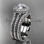 Double band engagement ring 14kt white gold diamond unique vintage halo wedding set ADER95S