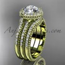 Double band engagement ring 14kt yellow gold diamond unique vintage halo wedding set ADER95S