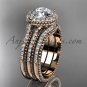 Double band engagement ring 14kt rose gold diamond unique vintage halo wedding set ADER95S