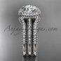 Double band engagement ring, Moissanite , 14kt white gold vintage diamond wedding set ADER95S