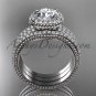 Double band engagement ring, Moissanite , 14kt white gold vintage diamond wedding set ADER95S
