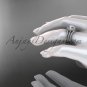 Double band engagement ring, Moissanite , 14kt white gold vintage diamond wedding set ADER95S