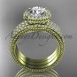 Double band engagement ring, Moissanite , 14kt yellow gold vintage diamond wedding set ADER95S