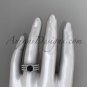 Double band engagement ring, Black Diamond, 14kt white gold vintage diamond halo wedding set ADER95S