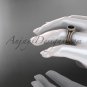 Double band engagement ring, Black Diamond, 14k rose gold vintage diamond halo wedding set ADER95S