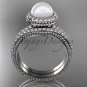 Ladies wedding ring sets pearl 14kt white gold diamond halo engagement ring AP95S