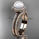 Ladies wedding ring sets pearl 14kt rose gold diamond halo engagement ring AP95S